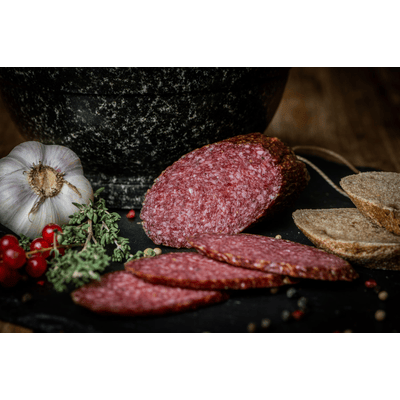 Fallow deer salami vacuum-packed with organic pork