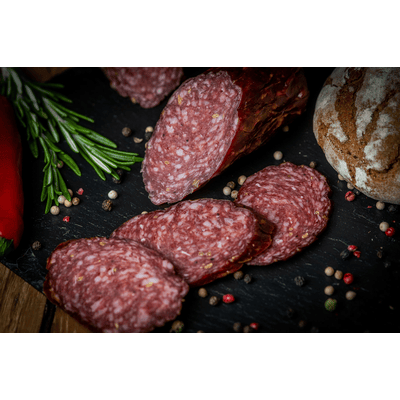 Vacuum-packed fennel venison salami with organic pork