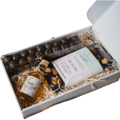 Whisky gift set small (1x whisky + 1x chocolate balls with whisky + 1x dark chocolate)