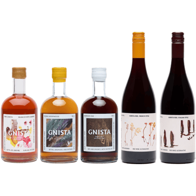 GNISTA Non-Alcoholic Complete Tasting Package (1x French Style Red Wine Alternative + 1x Italian Style Red Wine Alternative + 1x Floral Wormhood + 1x Pink + 1x Barreled Oak)