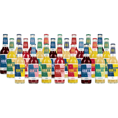 GUA LIMO 24er Gemischte Kiste (4x Aronia & Hagebutte + 4x Mango & Limette + 4x Yuzu + 3x Sauerkirsche & Rose + 3x Holunder & Minze + 3x Lemongras + 3x Ingwer & Kurkuma)