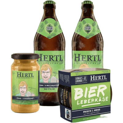 Hertl Brotzeit Bundle OMA (2x Bernstein Bock + 1x beer mustard + 1x beer Leberkäse)