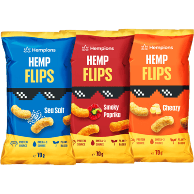 Hempions Bio Hemp Flips Trio (1x Sea Salt Flips + 1x Cheazy Flips + 1x Smoked Paprika Flips)