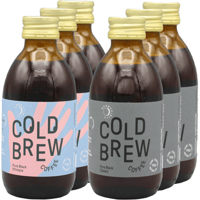 Kaffee für unterwegs - 6x Cold Brew Coffee (3x Pure Black Ethiopia + 3x Pure Black Classic)