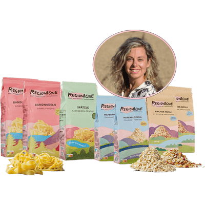 Regionique founder set (2x Bircher muesli + 2x oat flakes + 2x spaetzle + 2x spelt noodles)