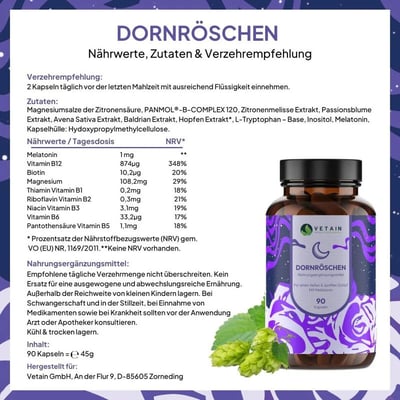 Vetain Dornröschen Kapseln mit Melatonin & Vitamin B-Komplex