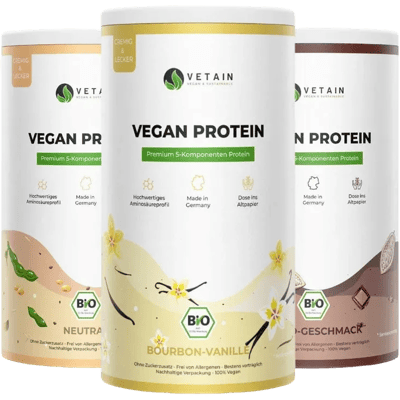 Bundle of 3 Vetain vegan protein powder (1x neutral + 1x cocoa + 1x vanilla)