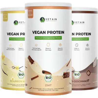 Bundle of 3 Vetain vegan protein powder (1x cinnamon + 1x cocoa + 1x vanilla)