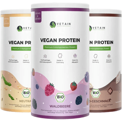 Bundle of 3 Vetain vegan protein powder (1x wild berry + 1x cocoa + 1x neutral)