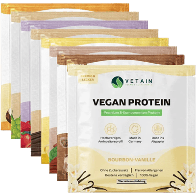 Vetain veganes Proteinpulver Probierpaket (8x verschiedene Sorten)