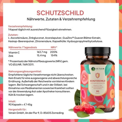 Vetain Schutzschild Immun Komplex Kapseln mit Vitamin C & Zink